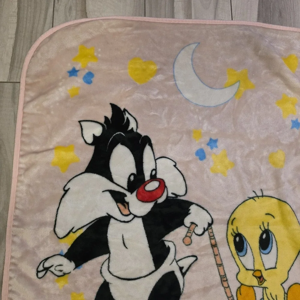 Vintage Baby Looney Tunes Sylvester Tweety Bird Minky Plush Crib Blanket 1999